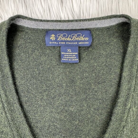Brooks Brothers Men's Green Merino Wool V-Neck Long Sleeve Preppy Sweater XL/C44 - Picture 5 of 11